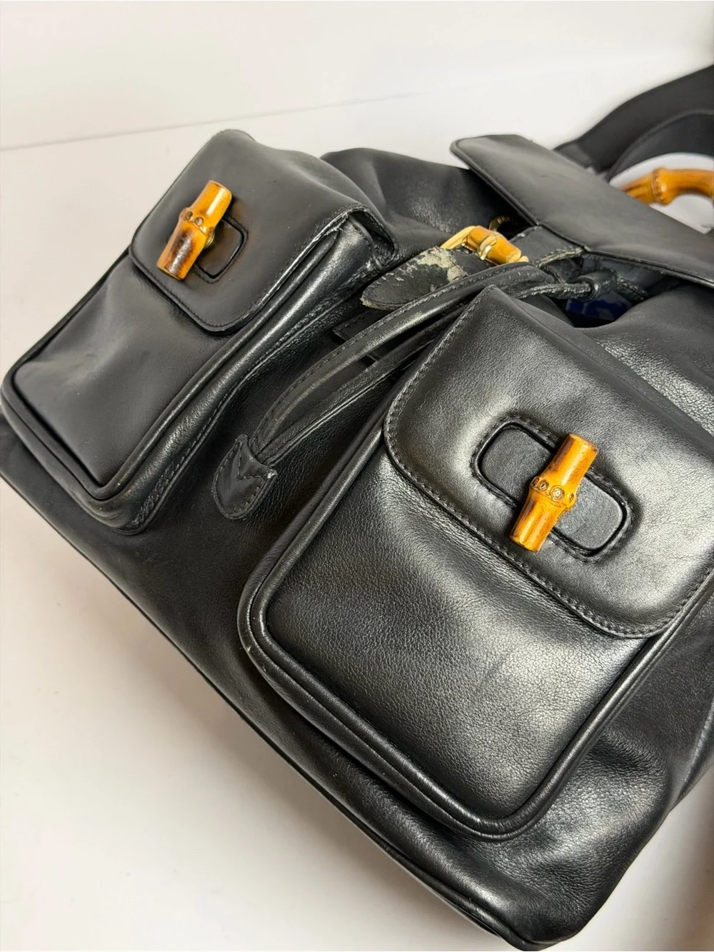 Vintage Gucci Bamboo Black Leather Backpack